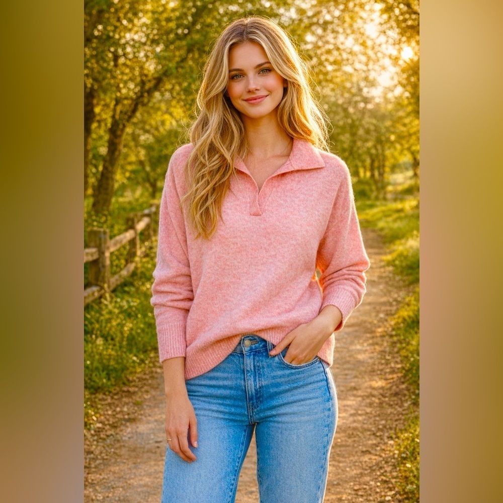 J. Crew Alpaca Wool Collared V-neck Sweater Supersoft Yarn Peachy Pink Small